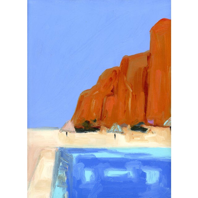Blue After David Hockney Abstract Poolside Beach Landscape Oil Painting by Alexandra Swistak For Sale - Image 8 of 11