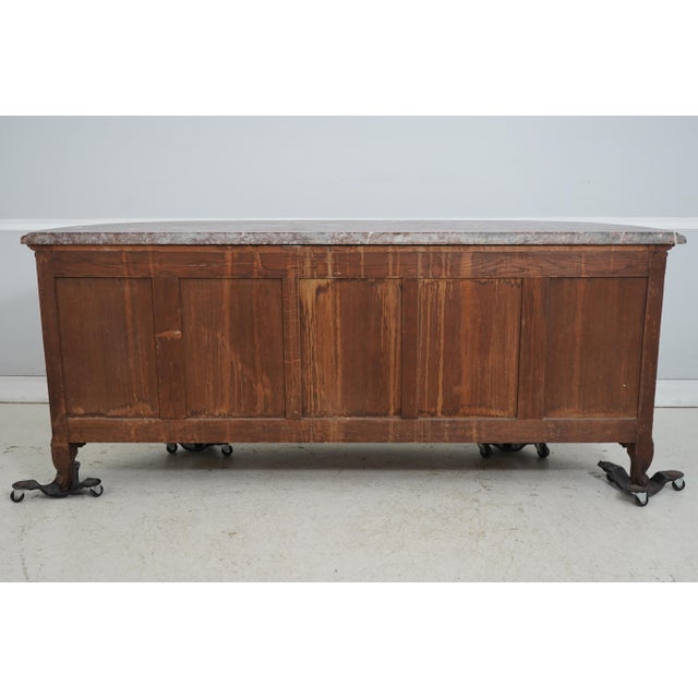 Maison Gouffe Vintage French Oak 4 Door Marble Top Console For Sale - Image 17 of 18