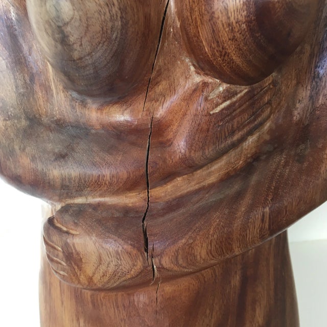 Wood J. Terkiel Abstract Carved Wood Sculpture on Stone Base Signed and Dated For Sale - Image 7 of 9
