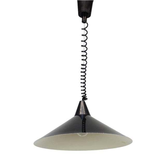 Czechoslovakian Space Age Pendant Lamp in Black Metal, 1970s For Sale
