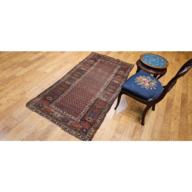 19th Century Antique Kurdish Rug, Hand-Knotted Wool, All-over Paisley Pattern, Rust & Navy, 3x6 For Sale - Image 5 of 17