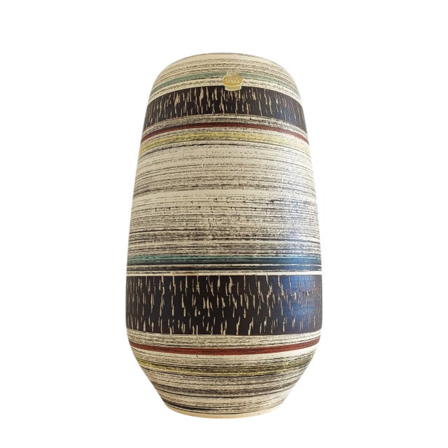 A very fifties ceramic west german vase by spara. Sgraffito hand-decorated in beautiful shades. african tribal pottery...