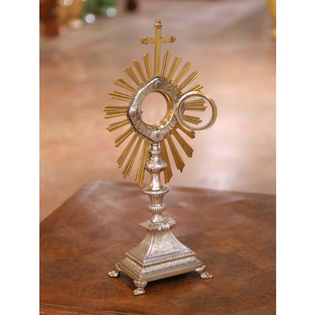 19th Century French Silvered Bronze Ostensoir Monstrance With Original Casing For Sale - Image 11 of 12