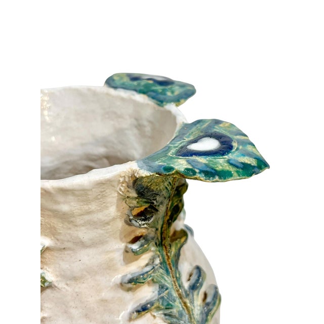 Late 20th Century Vintage Italian Earthenware Vase With Stylized Peacock Feather Design For Sale - Image 5 of 15