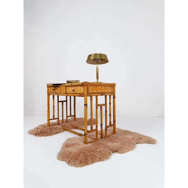 Gold Mid-Century Modern Italian Bamboo, Cane and Rattan Console Desk, 1970s For Sale - Image 8 of 18