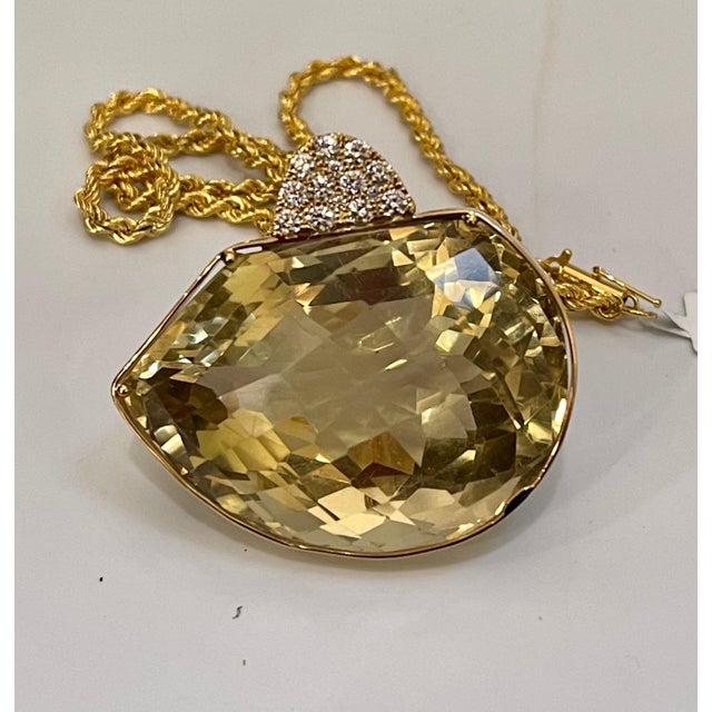 Yellow 240 Carat Citrine & Diamond Pendent or Necklace 14 Karat Yellow Gold with Chain For Sale - Image 8 of 18