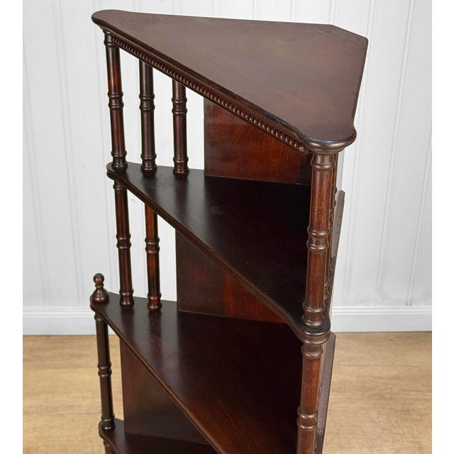 Wood Antique Traditional Mahogany Corner Tiered Etagere Bookshelf For Sale - Image 7 of 14
