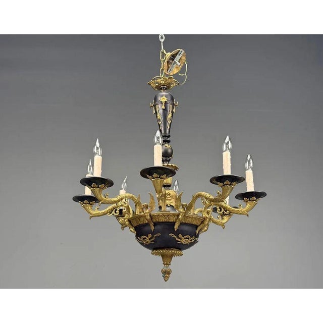 Traditional Federal Style, Chandelier, Bronze, Ebony, Europe, 1960s For Sale - Image 3 of 12