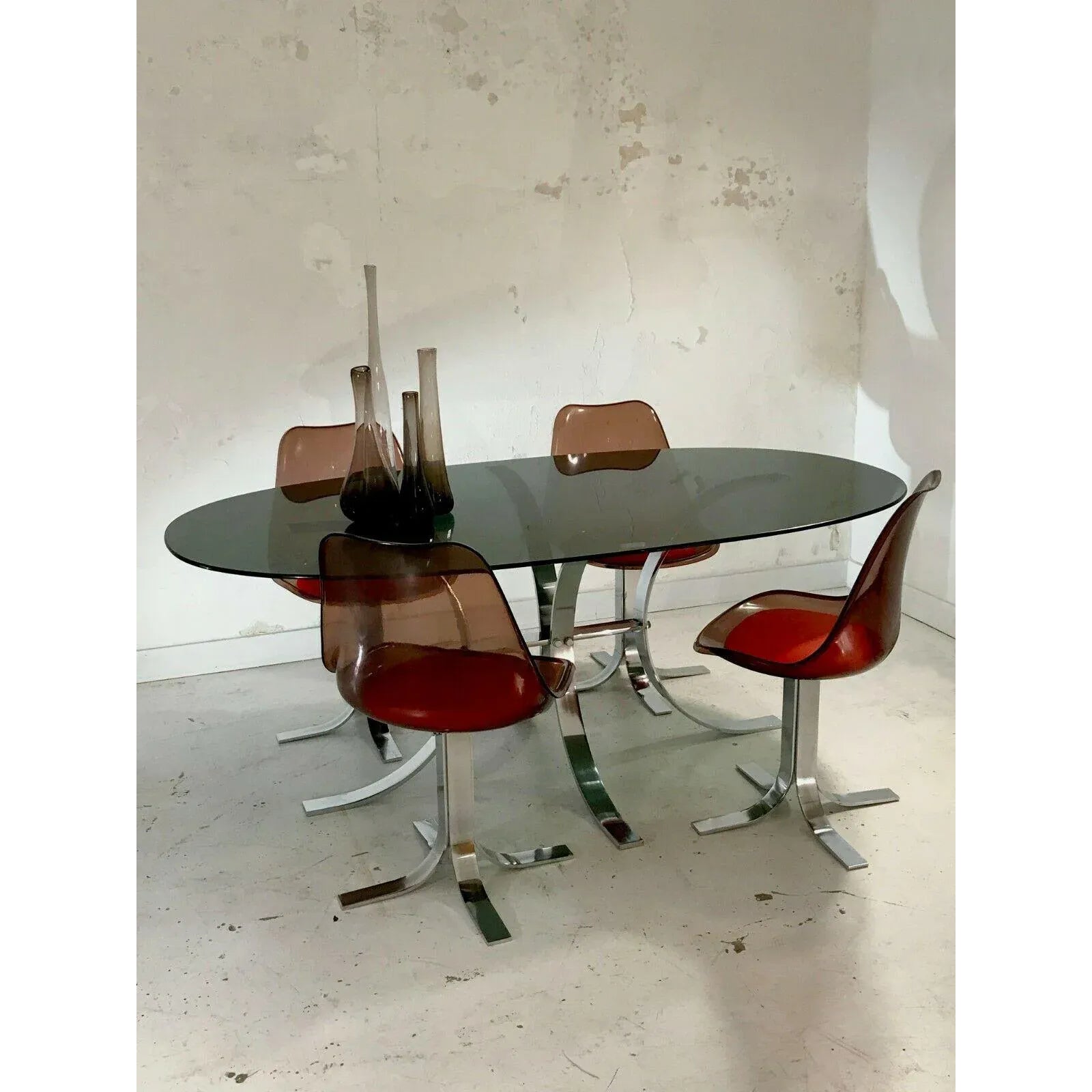 Vintage Metal, Glass, and Acrylic Glass Dining Table & Chairs Set, Set of 5 | Chairish