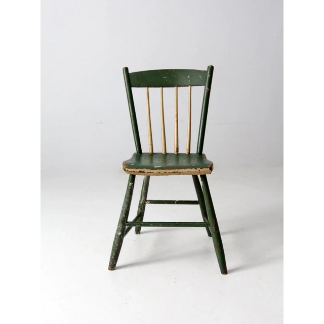 Farmhouse Antique Primitive Painted Plank Seat Chair For Sale - Image 3 of 11