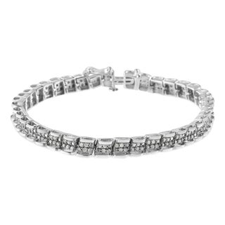 .925 Sterling Silver 2.0 Cttw Diamond 7" Round Miracle Plate Link Bracelet (I-J Color, I2-I3 Clarity) For Sale