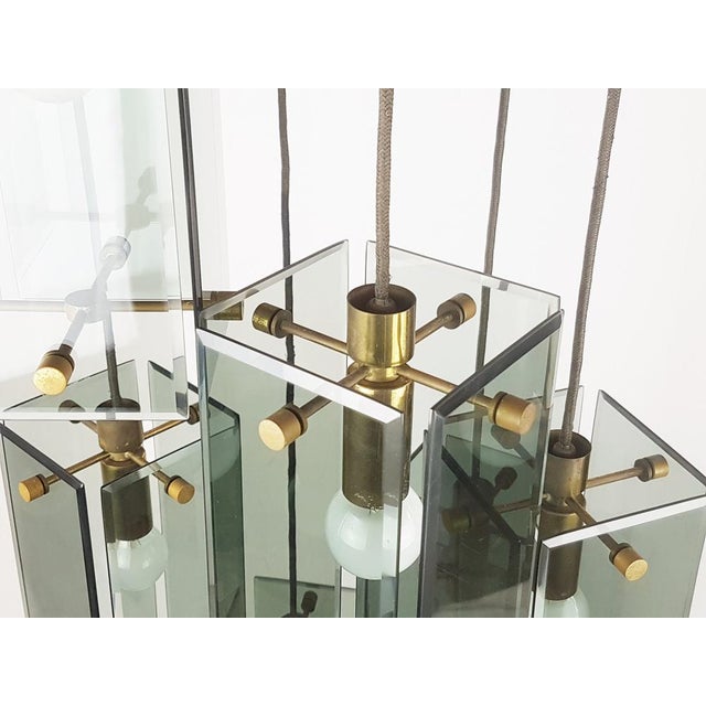 Mid-Century Modern Italian Teak Pendant Lamp in Gilt Aluminum and Smoked Glass, 1960s For Sale - Image 3 of 17