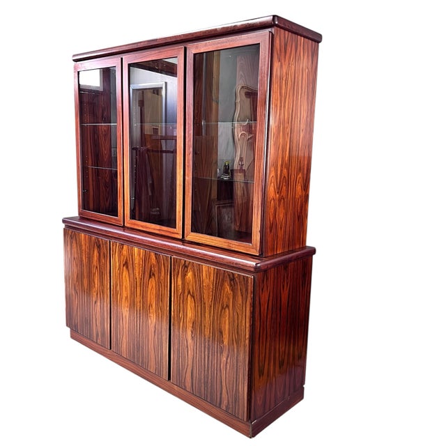 Mid-Century Modern Vintage Rasmus Danish Lighted Rosewood China Cabinet For Sale - Image 3 of 12