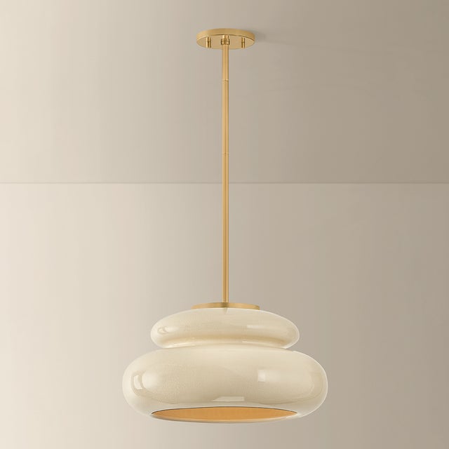 Brass Mitzi Pia 16 in. 1 Light Pendant in Aged Brass and Ceramic Butter Crackle Finish For Sale - Image 8 of 14