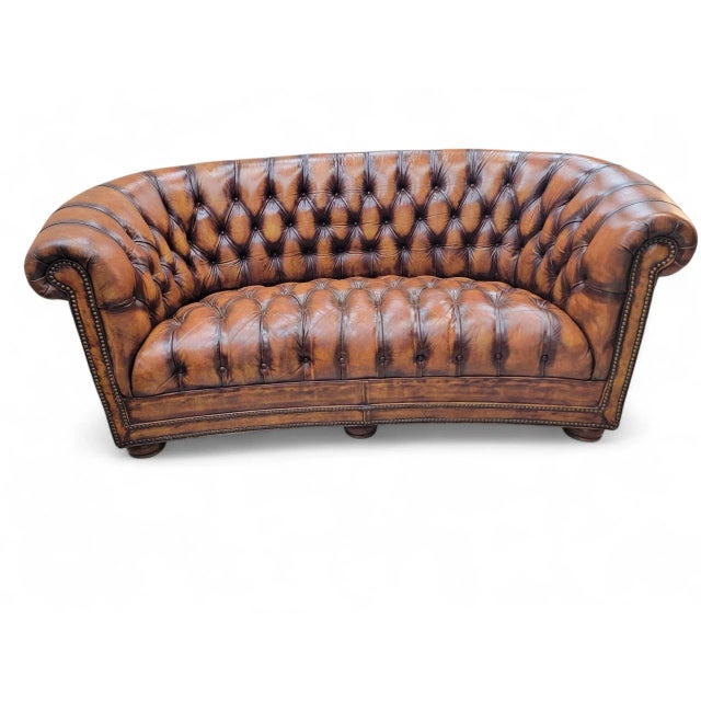 Vintage English Tufted Distressed Cognac Leather Chesterfield Sofa - Pair For Sale - Image 10 of 10