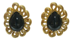 1970s Givenchy Ribbon Gold-Plated Black Amethyst Earrings,- 2 Pieces