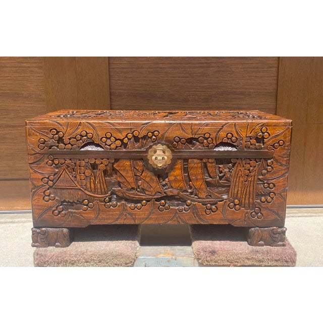 High Relief genuine Art Deco-era Chinese camphor wood chest with great historical character. My mother's boyfriend shipped...
