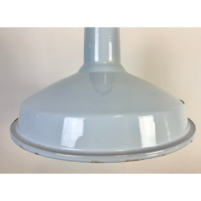 Industrial Light Blue Enamel Factory Pendant Lamp, 1960s For Sale - Image 4 of 18