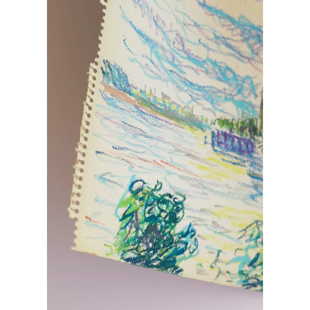 1950s 1950s Swedish Folk Art Oil Pastel Drawing of Stockholm City Hall in Sky Blue, Pink, Purple, Teal, Green For Sale - Image 5 of 18