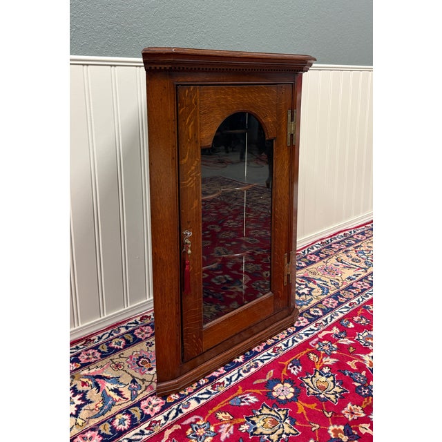 Antique English Corner Cabinet Carved Oak Hanging Wall Cabinet Storage c.1920s For Sale - Image 17 of 18