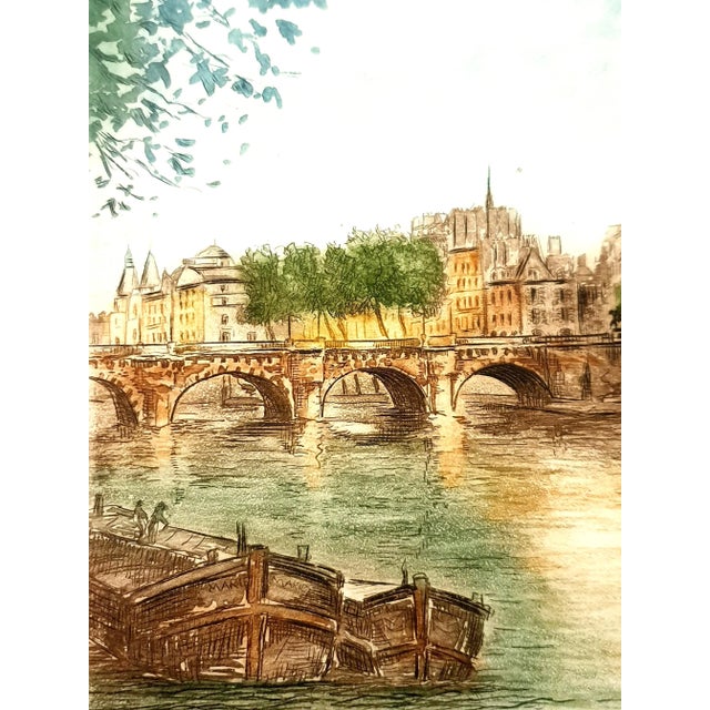 Le Pont Neuf Etching by Dufza, Paris, 1940 For Sale - Image 6 of 8
