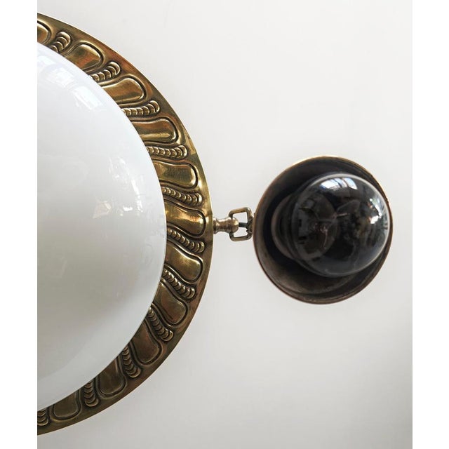 Art Nouveau Polished Brass Chandelier with Opaline Glass Dome, Austria, 1910s For Sale - Image 11 of 12