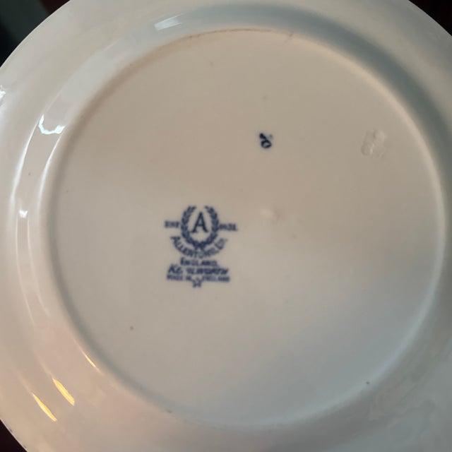 Vintage Blue & White Transferware Set - 7 Pieces - Mismatched Chinoiserie Plates & Teapot For Sale - Image 10 of 12
