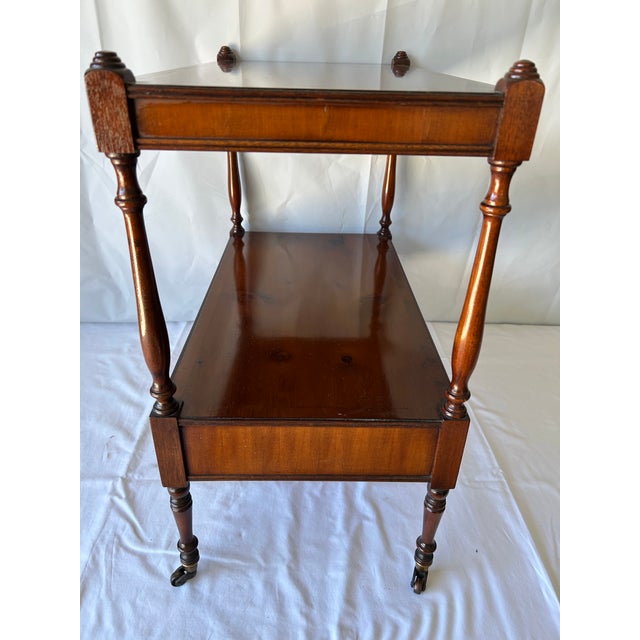 1900 - 1909 Pair of Antique English Mahogany Two-Tier Side Tables on Casters, Circa 1900 For Sale - Image 5 of 16