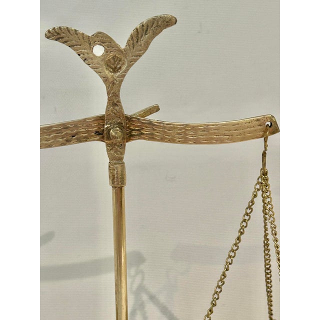 Vintage Petite Brass Balance Scale on Mahogany Base For Sale - Image 9 of 9