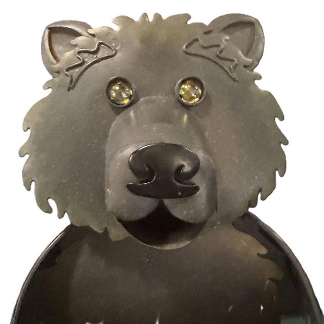 Metal Vintage Hand-Crafted Artisan Metal Bear Sculpture Luminary & Planter For Sale - Image 7 of 17