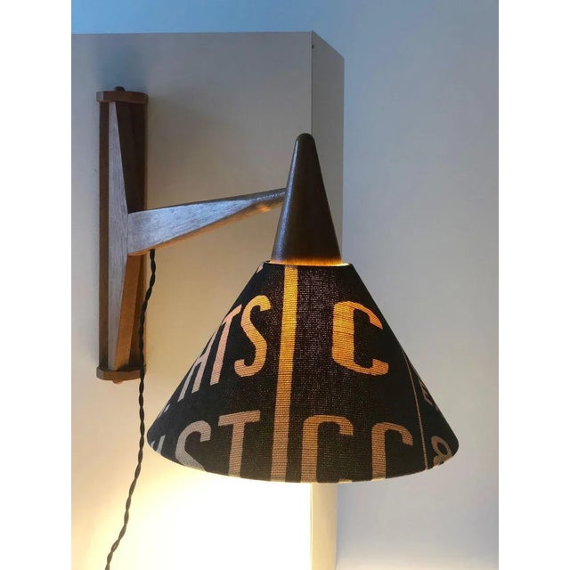 Mid-Century Wooden Wall-Mounted & Rotatable Lamp with Shade in Andrew Martin Linen, 1950s For Sale - Image 10 of 15