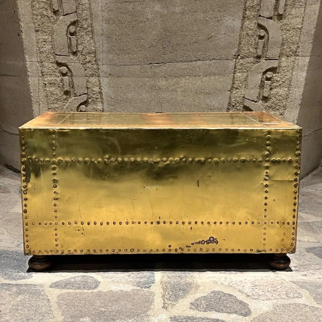 For your consideration, a 1970s Sarreid Ltd Brass Chest of Drawers (often called a campaign or trunk-style chest) is a...