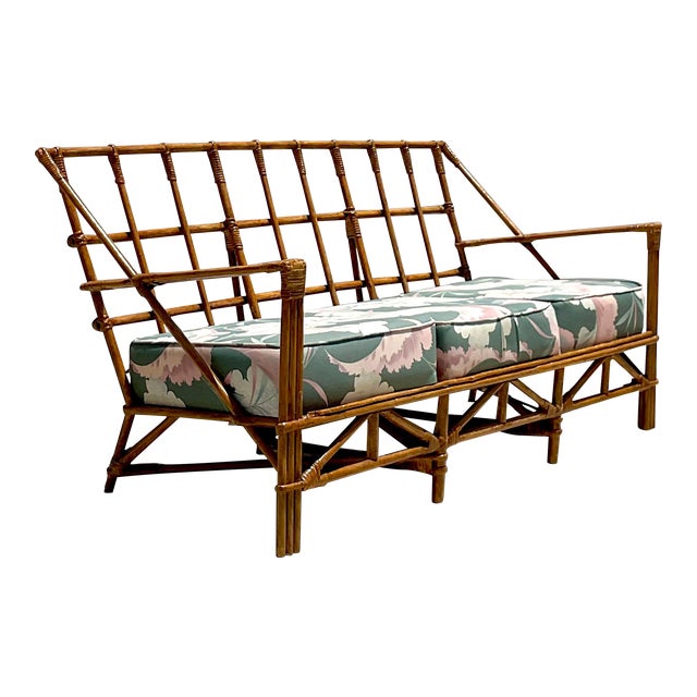 Vintage Coastal Grid Rattan Sofa Chairish