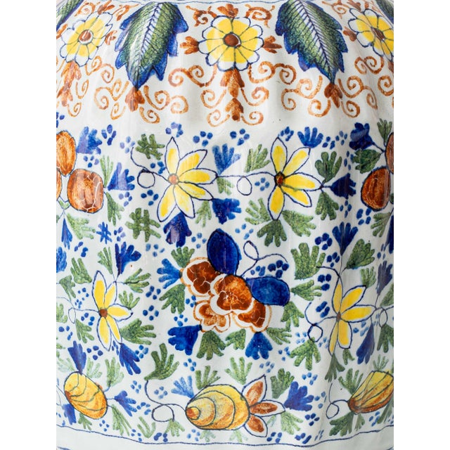 Antique Polychrome Table Lamp with Silk Lampshade, 1890s For Sale - Image 9 of 15