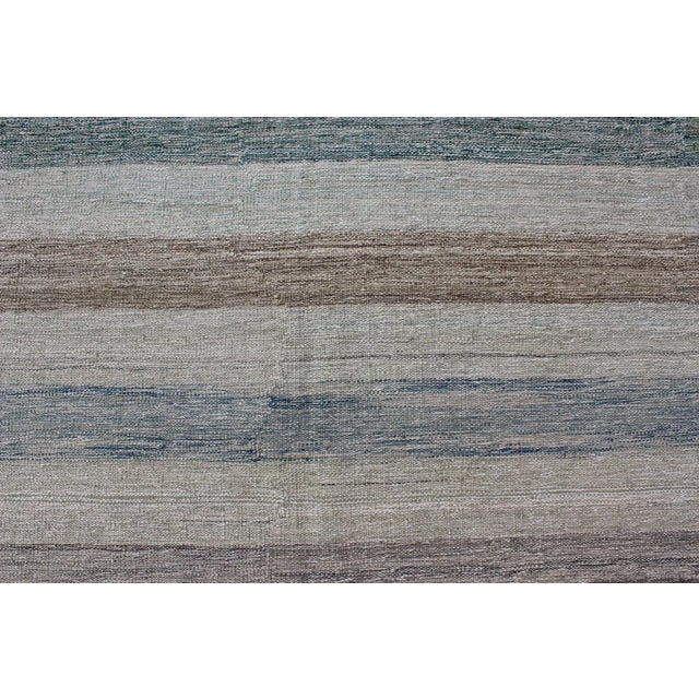 Baby Blue Flat-Weave Kilim in Striped Design by Keivan Woven Arts 8'1 X 11'4 For Sale - Image 8 of 12