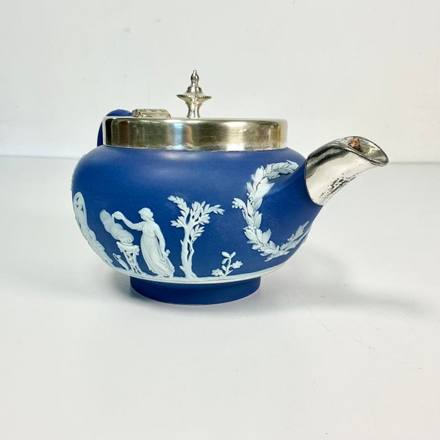 Early 20th C Antique English Chippendale Wedgwood Sterling Silver Hellenic Porcelain Tea Pot For Sale - Image 12 of 16
