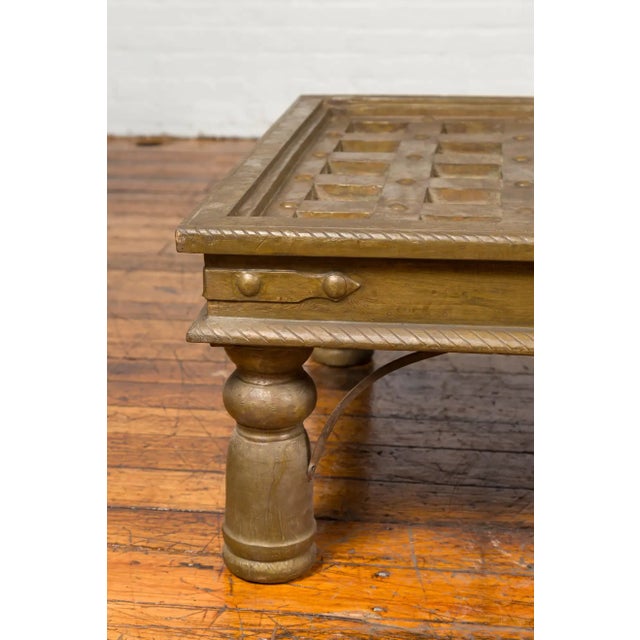 Indian Geometric Top Brass Sheathing Window Grate Made into a Coffee Table For Sale - Image 9 of 13