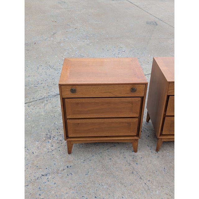 Vintage Walnut Nightstand by Red Lion Circa 1960s - A Pair For Sale - Image 10 of 16