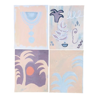 Tan and Orange Abstracts by Virginia Chamlee, Set of Four For Sale