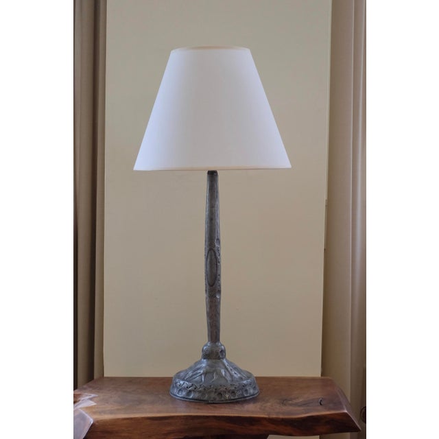 Large&nbsp;Pewter Table Lamp by Ellen V Kajerdt from 1930. The body of the lamp is engraved with a naturalist motif...