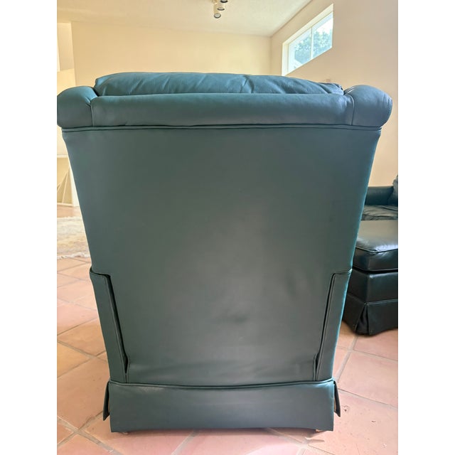 Forest Green Vintage Baker Furniture Luxurious Recliner & Arm Chair Pair and 2 Ottomans For Sale - Image 8 of 16