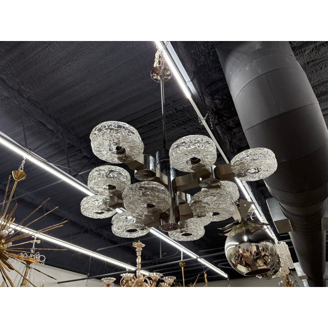 1960s Italian Modern Chrome, Stainless and Glass Chandelier by Oscar Torlasco For Sale - Image 5 of 11
