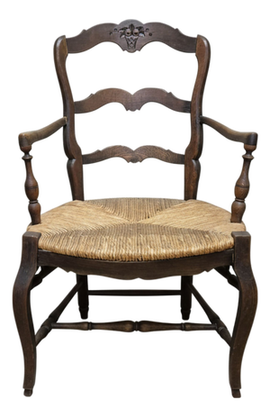 French Provincial Oak Armchair with Woven Seat, 1960