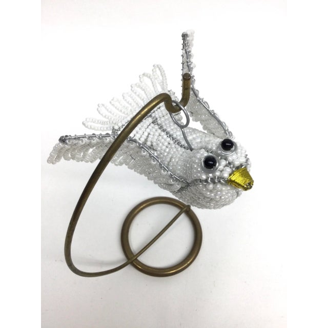 Artisan Hand Beaded White Bird Hanging Ornament For Sale - Image 9 of 10