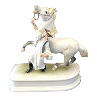 Herend Hungary Porcelain Csikós Horseman With Rearing Horse Sculpture For Sale