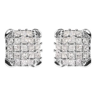 10K White Gold 3/4 Cttw Princess Diamond Composite Open Frame Stud Earrings (I-J Color, I1-I2 Clarity) For Sale