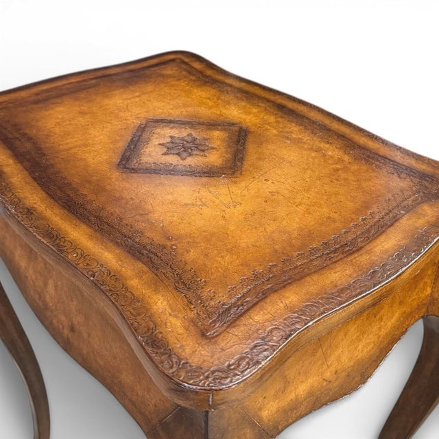 Late 20th Century Maitland-Smith Louis XV Style Side Table Clad in Tooled Leather For Sale In Atlanta - Image 6 of 12
