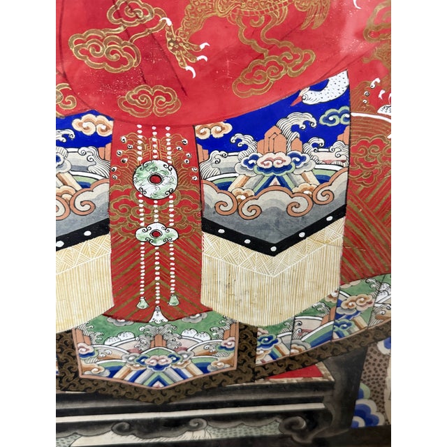 Paper Pair of Large Antique Chinese 19th Century Painted Ancestor Portraits For Sale - Image 7 of 9