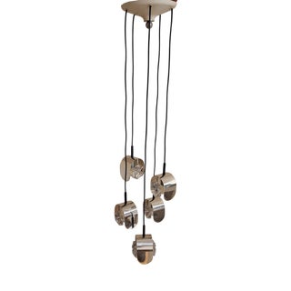 German 5-Bulb Cascade Lamp with Chrome-Plated Metal Arches and Cut Crystal Glass Shades from Kaiser-Leuchten, 1970s For Sale