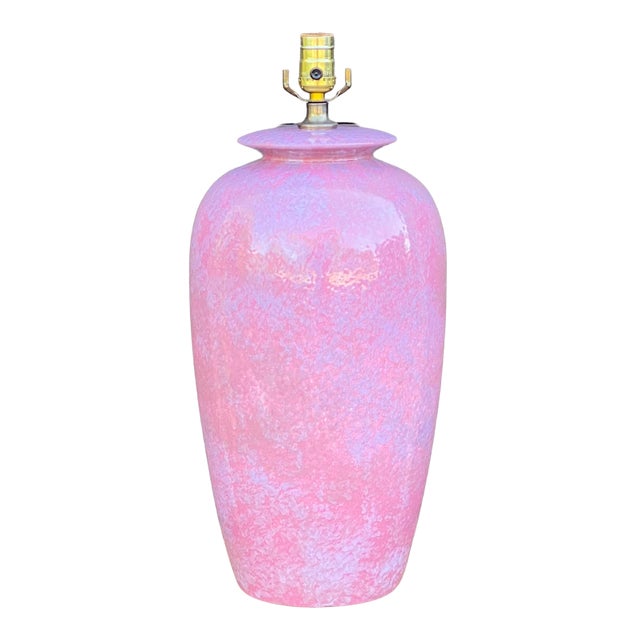 Vintage Mottled Pink Glazed Ceramic Table Lamp For Sale - Image 13 of 13